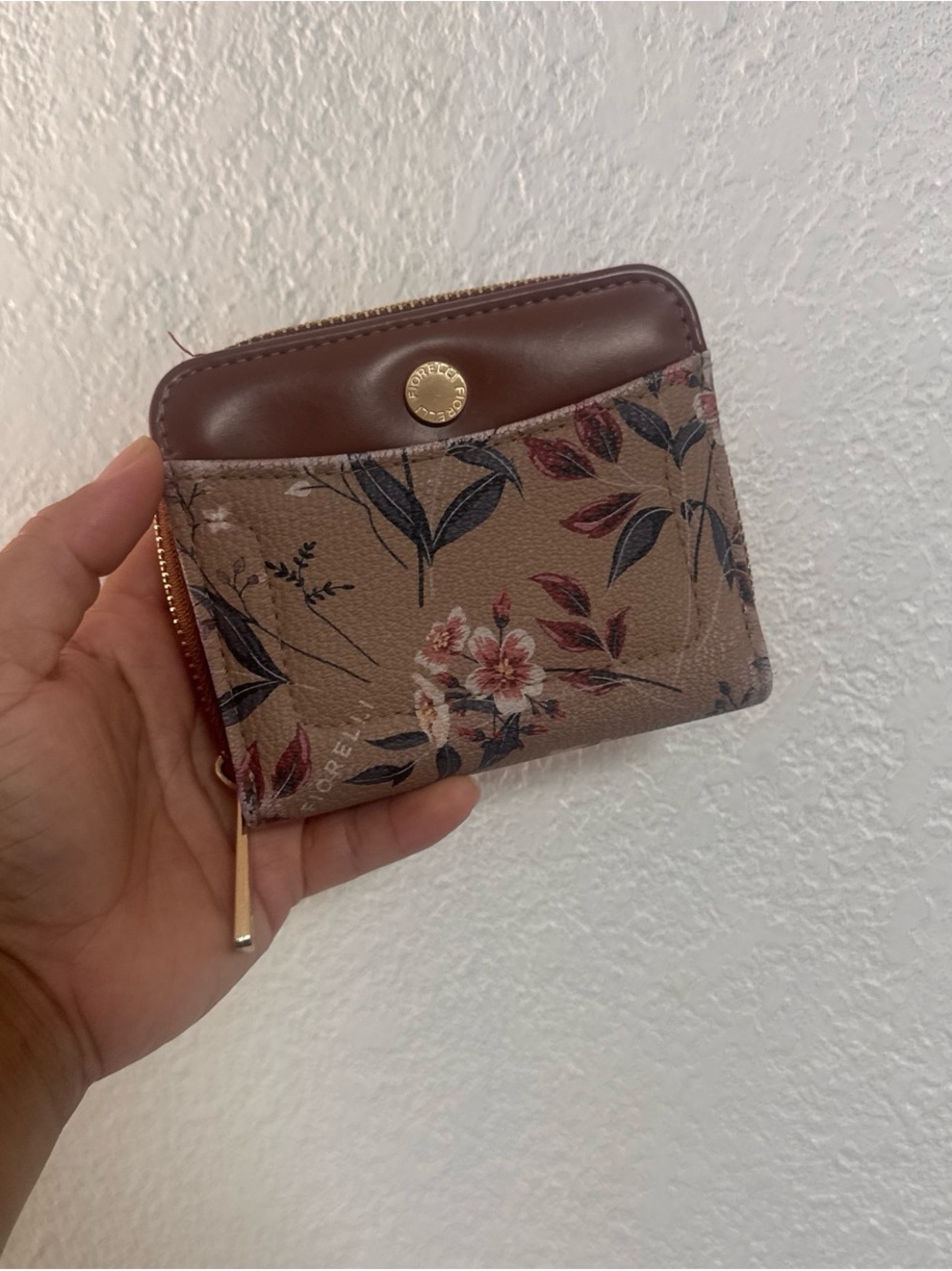 Floral Zip Card Wallet in Tan and Brown